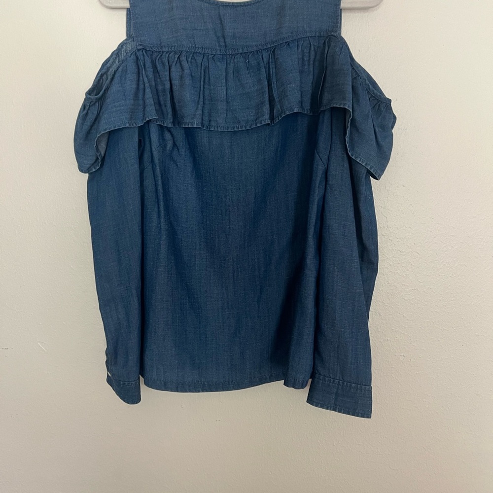 LOFT Blue Denim Cold-Shoulder Ruffle Top - Picture 3 of 6